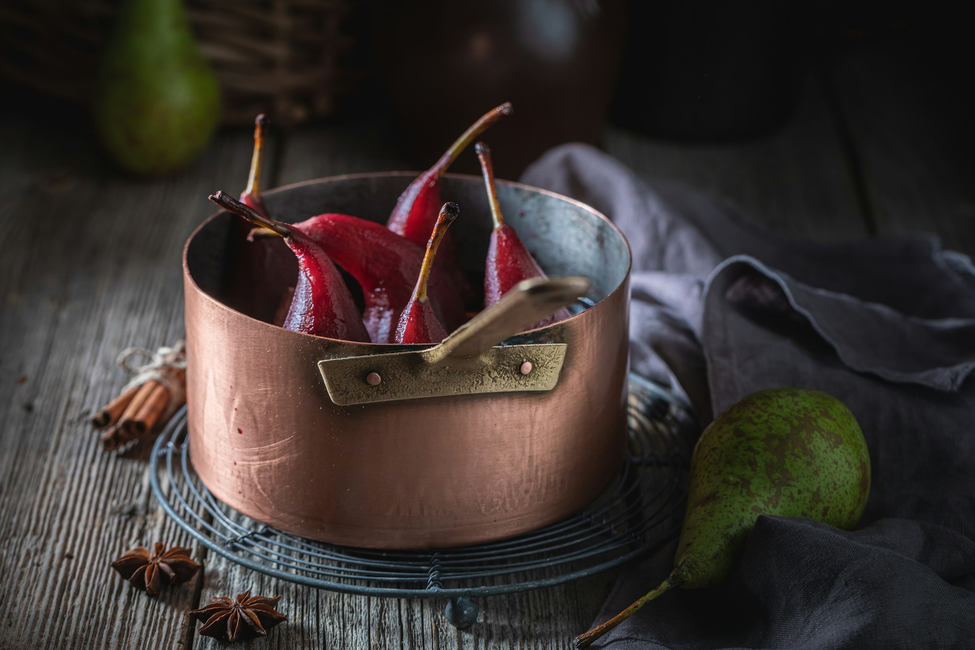 Tasty mulled wine with fresh pears and spices